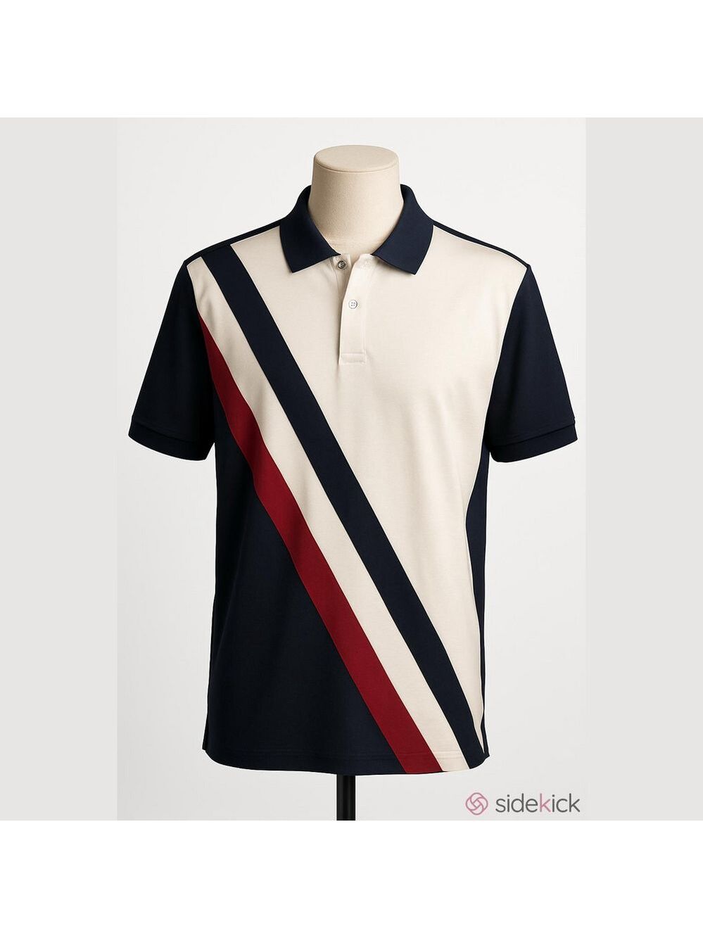 SHEIN Men’s Diagonal Stripe Colorblock Polo Shirt Navy White Red Size M Medium